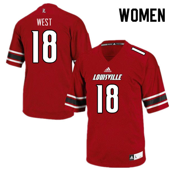 Women #18 Bradley West Louisville Cardinals College Football Jerseys Sale-Red - Click Image to Close